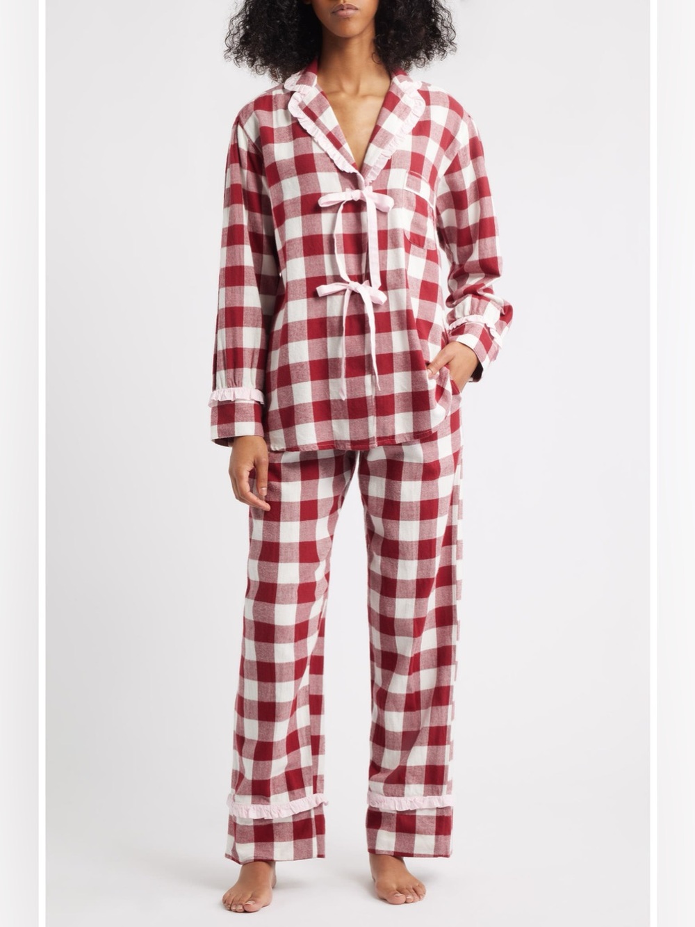 Damson Madder Antonella Gingham Organic Cotton Pajamas Red White Size 16 NWT